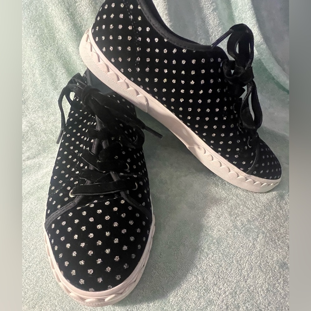 Kate Spade New York Vale Black Glitter Polka-Dot w/ Velvet Sneakers 8